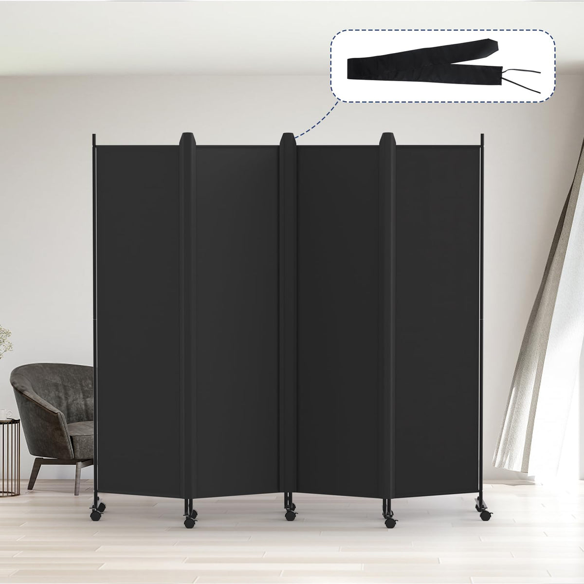 Kokorona 4 Panel Room Divider, 6FT Tall Rolling Privacy Screen with Lockable Wheels, Folding Wall Dividers Portable Room Divider for Room Separation,