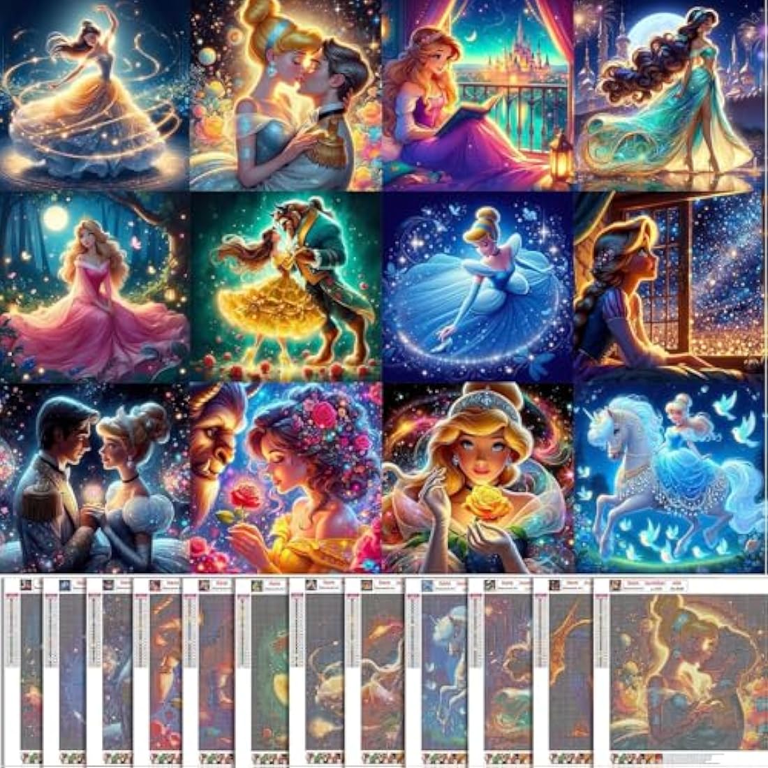 KEYRANKE 12 Pack Disney Diamond Art Kits Adults Kids, Princess Diamond Painting Kits Full Drill Shiny Diamond Embroidery Pictures Crystal Art Kits for Home Wall Decor Christ-mas Gift 11.6X11.6 inch