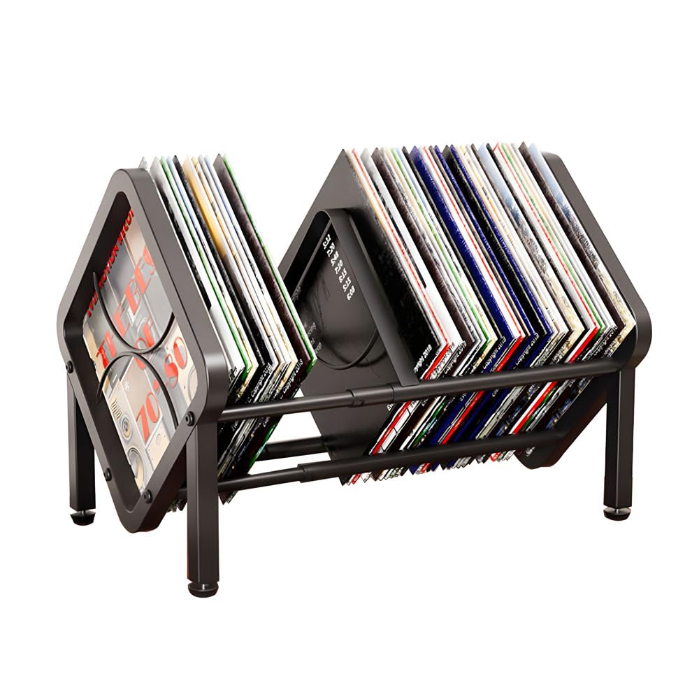 Axroad Mall Expandable Vinyl Record Storage Holder, Metal Album Record Stand 40-80 LP, Adjustable Desktop CD Display Stand for Albums, Audio