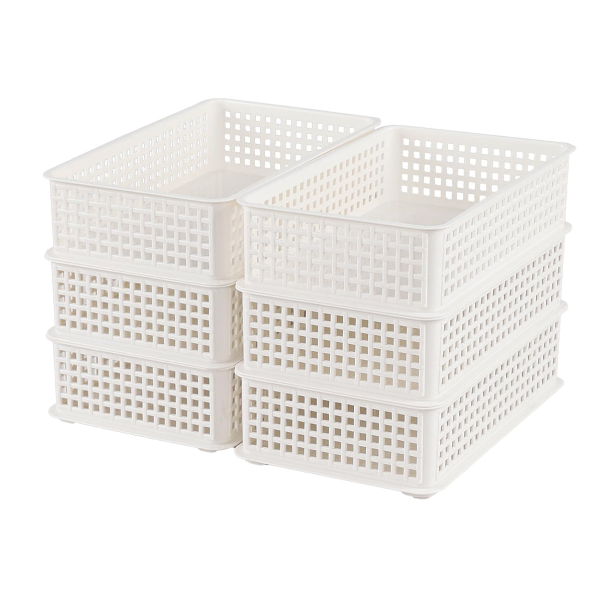Eudokky 6-pack White Stackable Baskets, Small Shallow Storage Trays Baskets