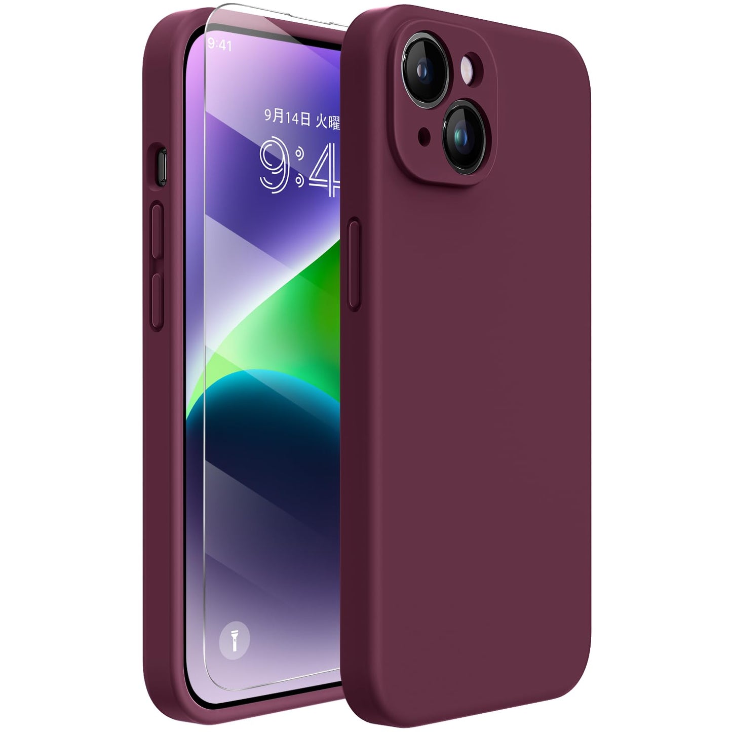 Miracase Designed for iPhone 14 Case, [Upgraded Wrap-around lens Protection], with 1 Pack Screen Protector, Full-body Cover Shockproof Liquid Silicone