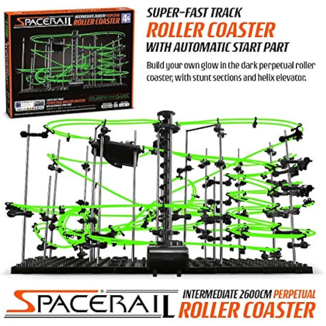 CKB LTD Space Rail Perpetual Rollercoaster Glow in The Dark Level 4 - Marble Roller Coaster Run DIY Track Build Kit Space Rail Track Run Construction Gadget