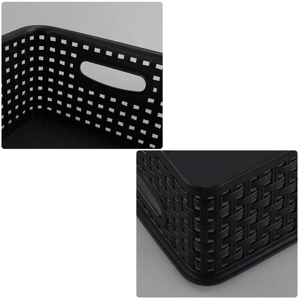Asking 6-Pack Plastic Storage Baskets, Weave Basket, Black