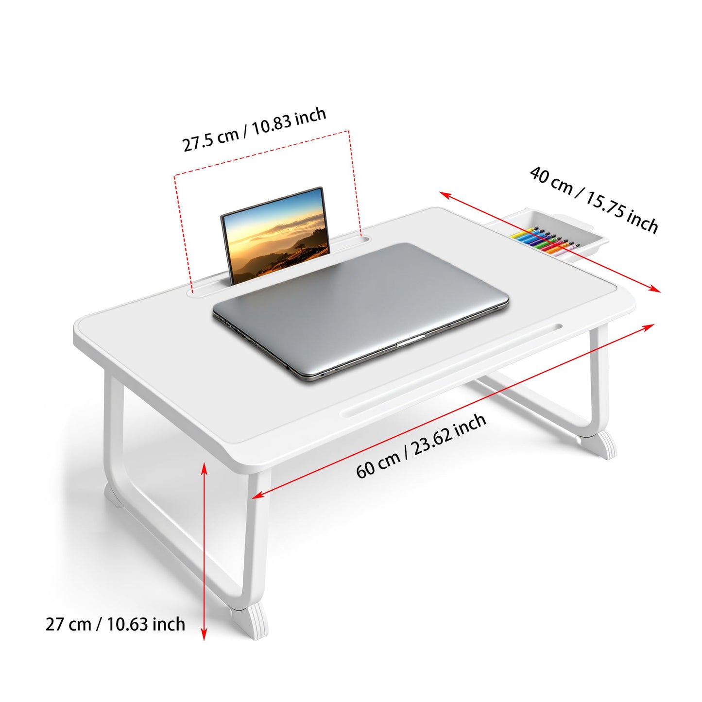 Lap Desk, Bed Table with Drawer, for Laptop, Reading, Writing, Eating & Watching Movies on Bed, Sofa, or Floor, Office and Home (White)