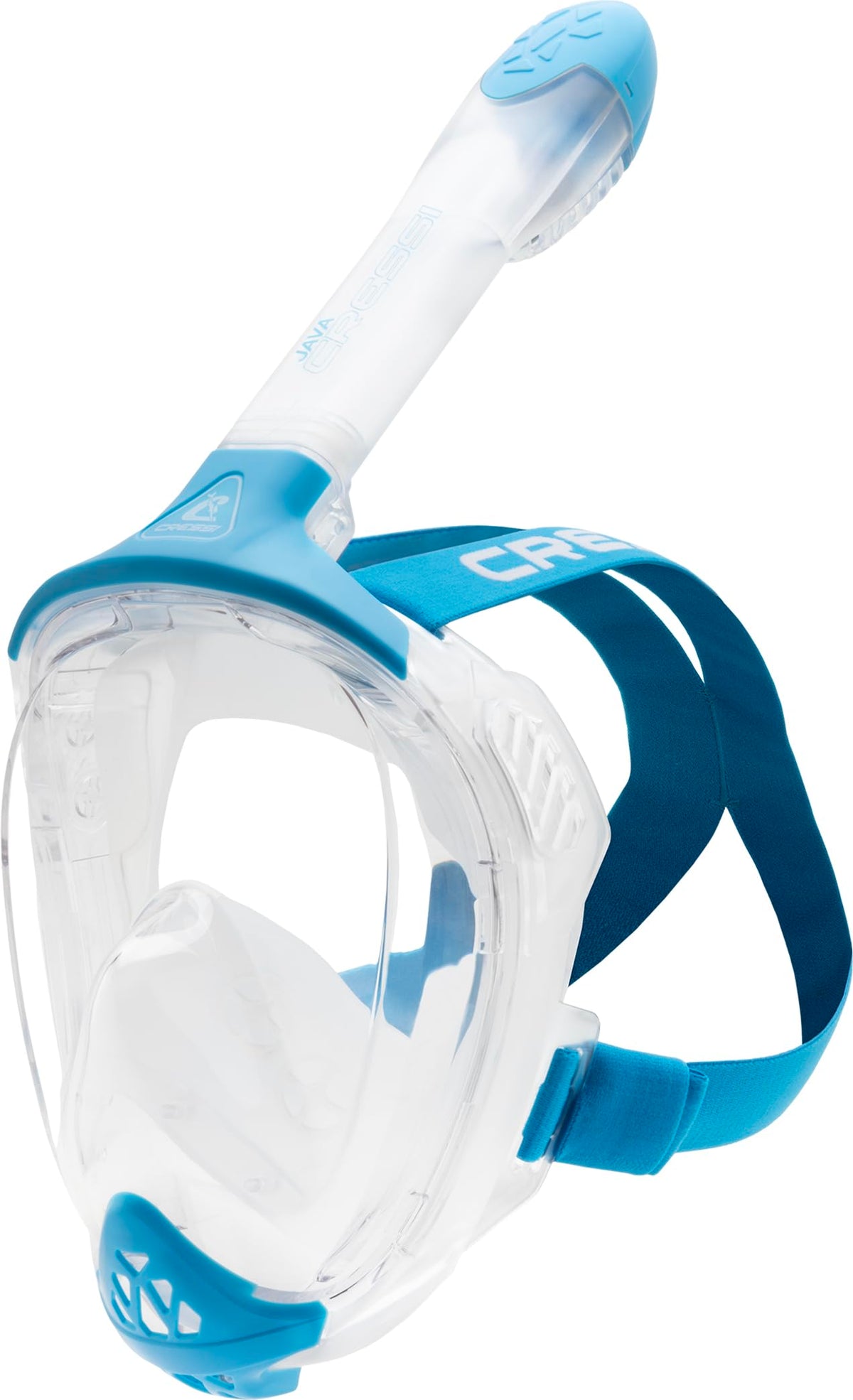 CRESSI Java Full Face Mask Clear/Blue S/M-Unisex Full Face Snorkel Mask, Ultra Clear Anti Fog Lens, 100% Silicone, Snorkel Dry with Safety Valves,