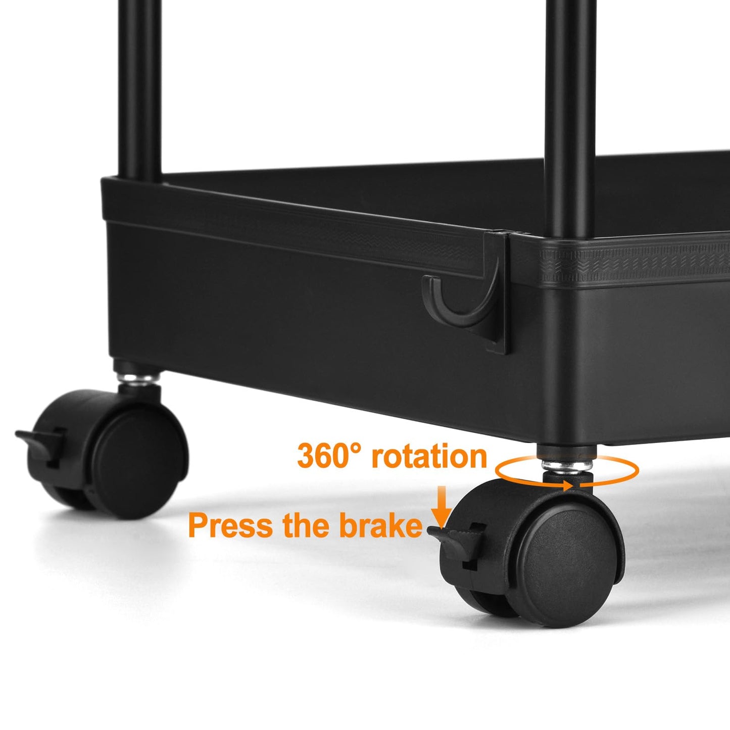 Wuudi 4-Tier Storage Trolley Cart, Slide-Out Cart with Wheels Rolling Utility Shelf Rack for Kitchen Bathroom with Hanging Cups & Partition