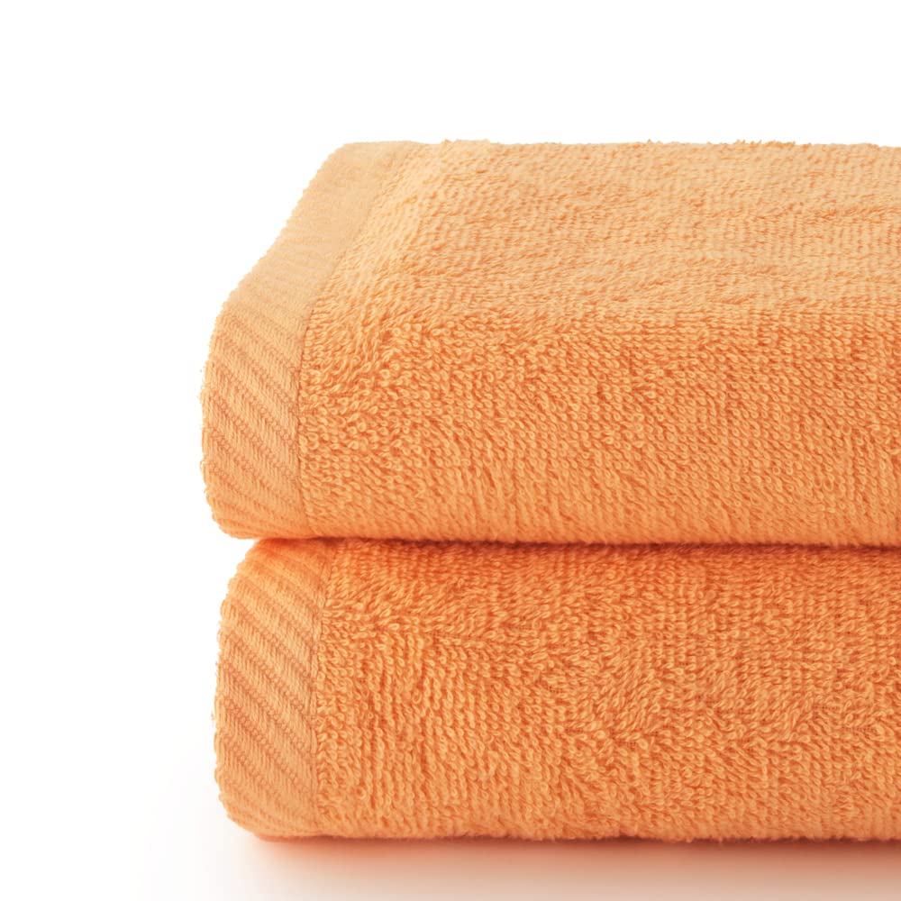 Top Towel - Plus - Large Bath Towels - Bathroom Towels - 2 Hand or Sink Towels - 50 x 100 cm - 100% Cotton - Papaya