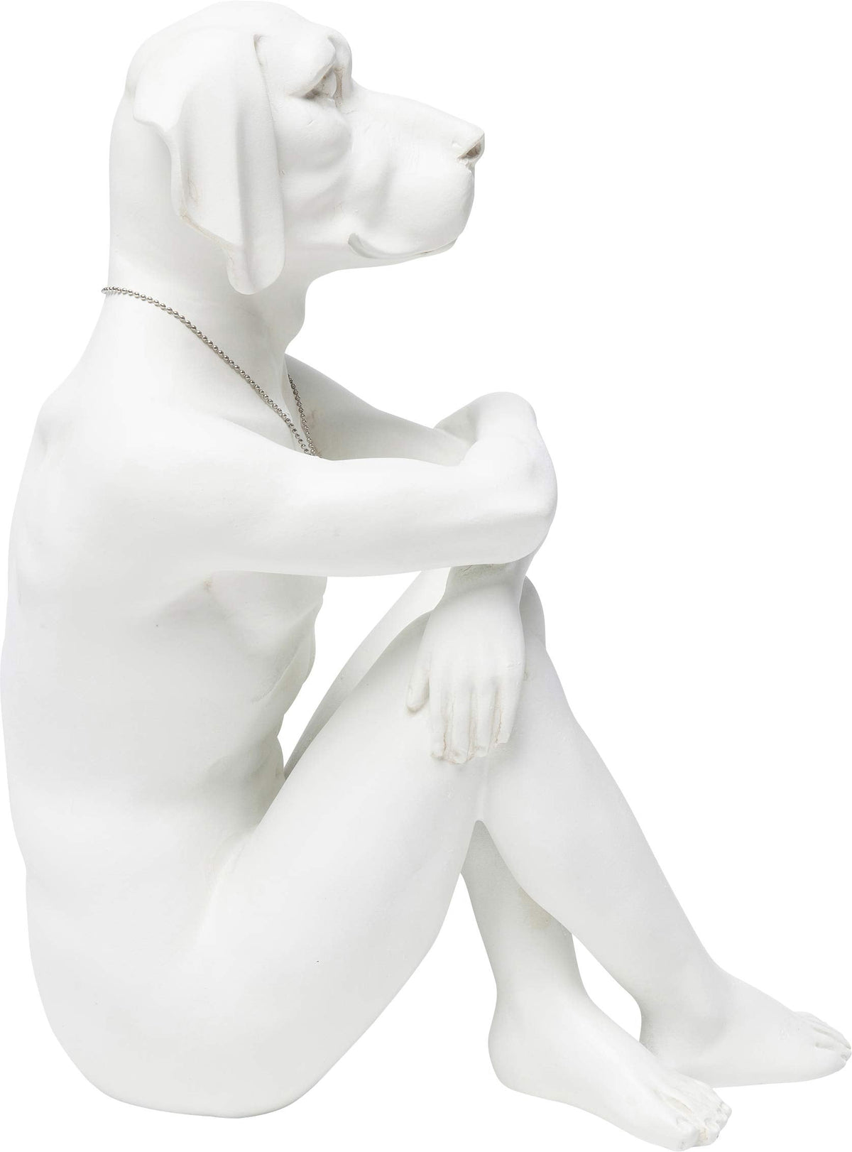 Kare Design Deco Figurine Dog Marc Cream, White, polyresin, steel plated necklace, room decor sculpture, home decor for living room, 33x26x17cm