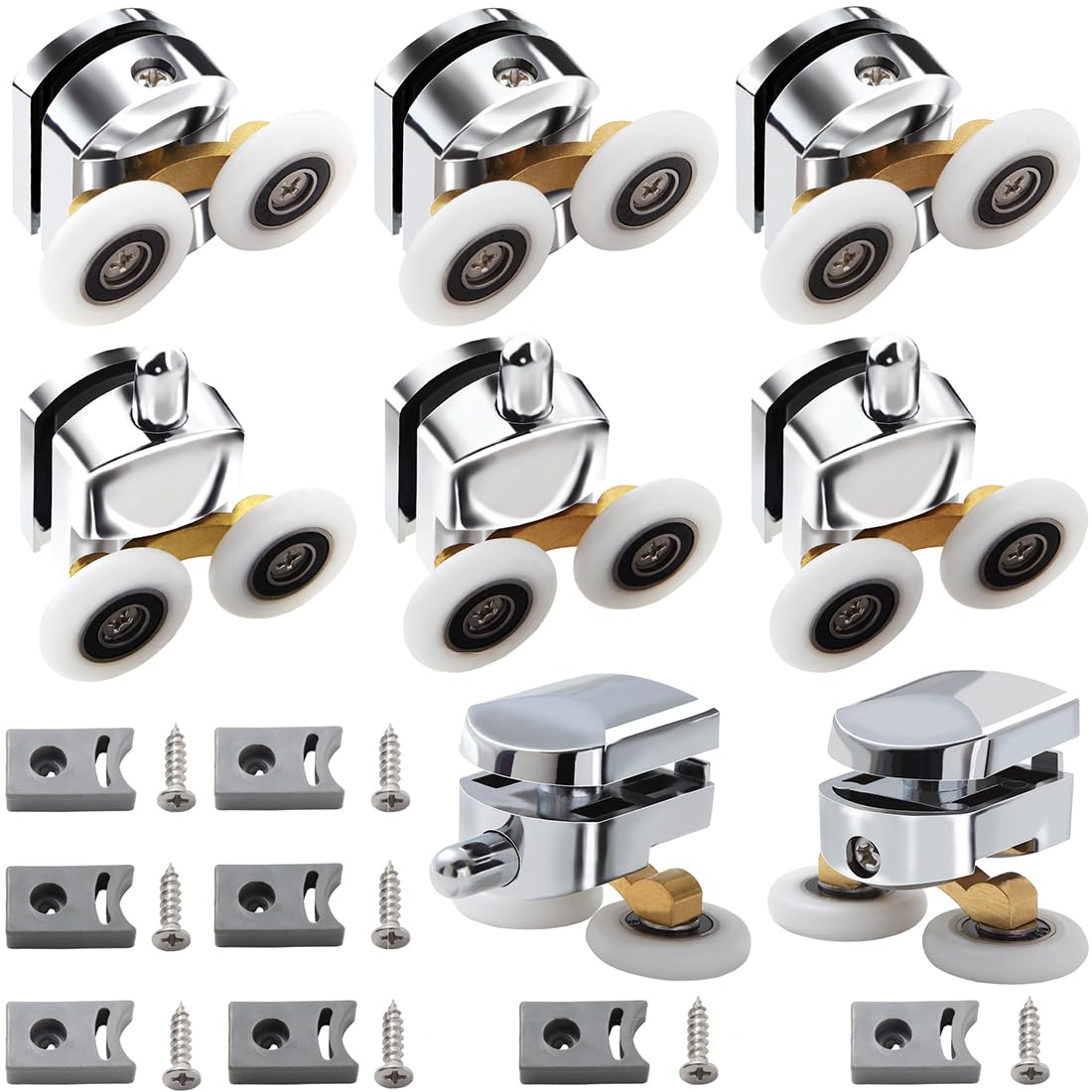Shower Door Rollers with Twin Wheels Pulleys 25 mm for Curved Doors Glass Doors 4-6mm,8pcs Bathroom Replacement Parts Chrome Plated with