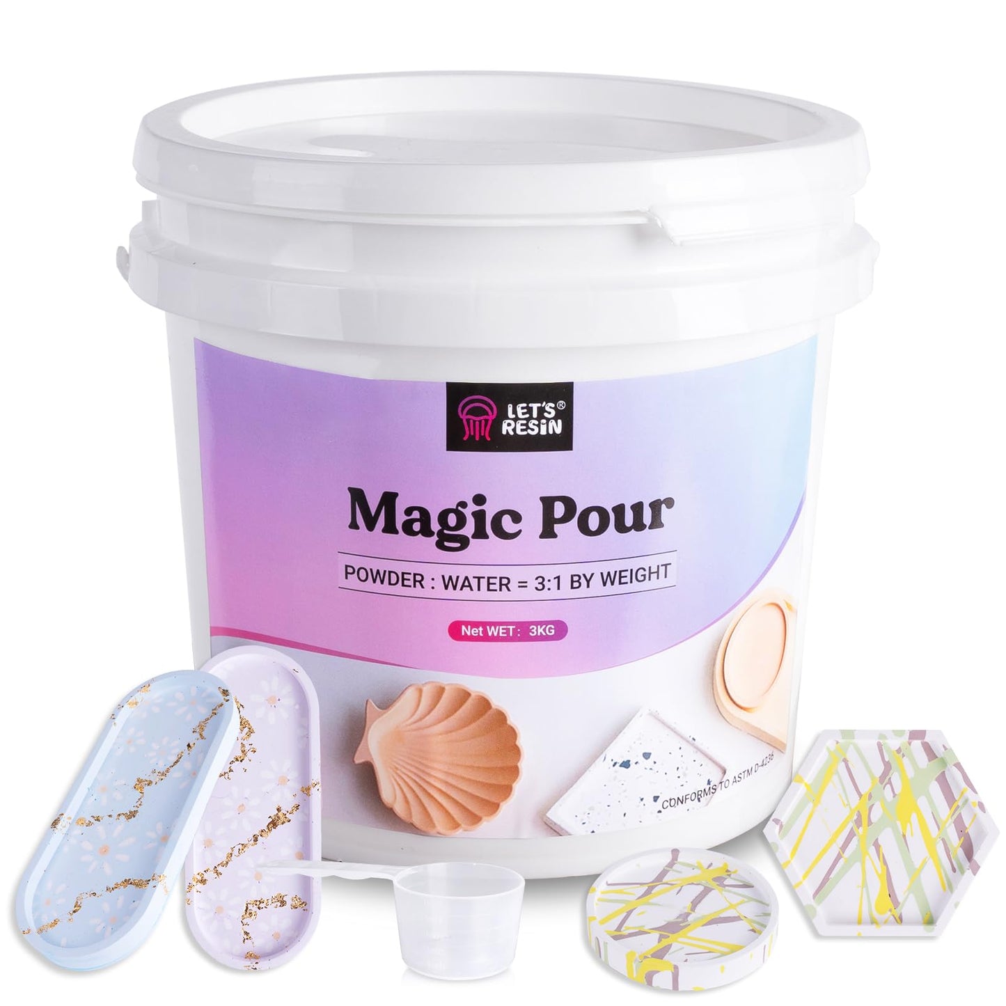 LET'S RESIN Resin Casting Powders 3000g, Fast Cured Casting Resin Kit for Beginners, 20~30 Minutes De-Mold, Water Activated Plaster Powder Kit for