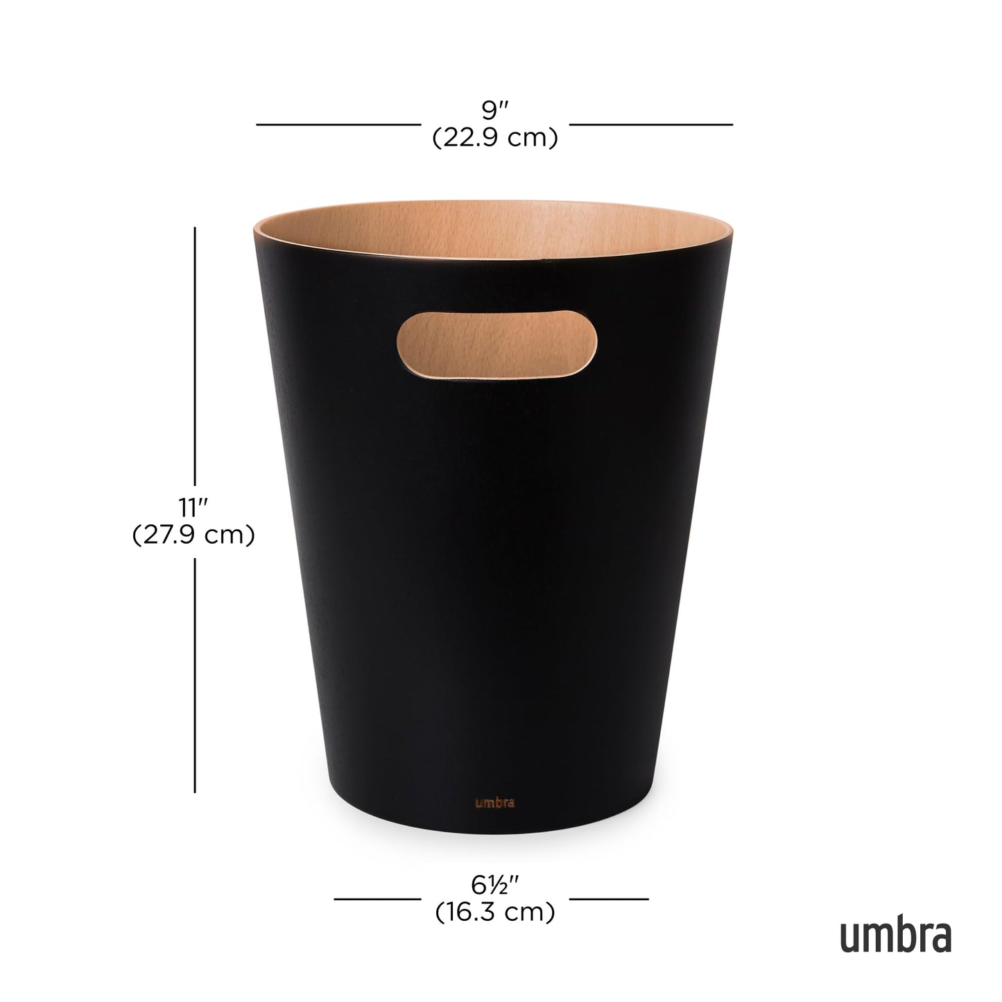 Umbra Woodrow 2 Gallon Modern Wooden Trash Can, Wastebasket, Garbage Can or Recycling Bin for Home or Office, Black/Natural