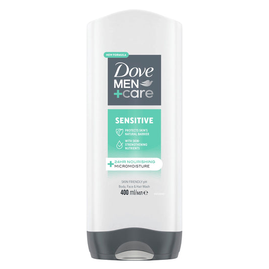 Dove Men+Care Sensitive Men's Body Cleanser shower gel Body Wash, 3-in-1 Hair, Face and Body Wash with 24 hour nourishing MicroMoisture technology for