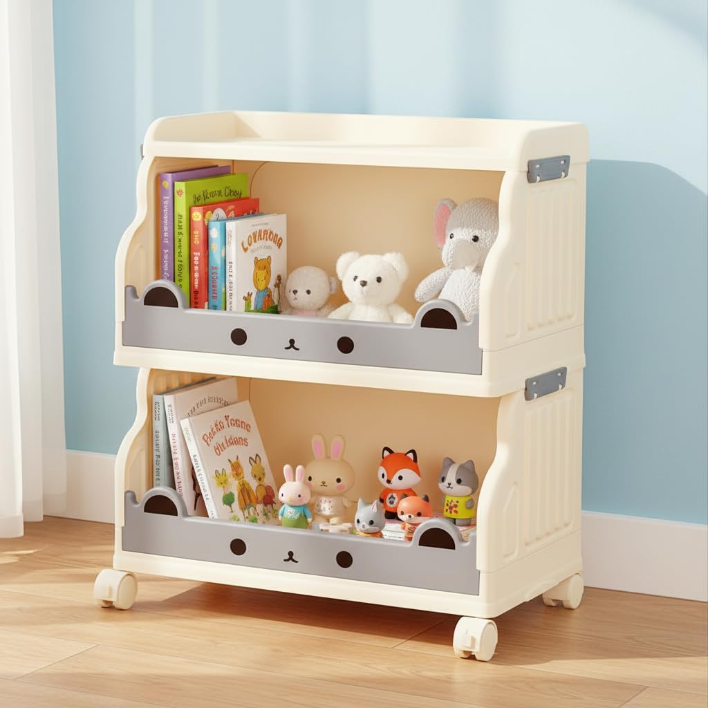 Roqao 2-Tier Collapsible Rolling Book Cart with Wheels