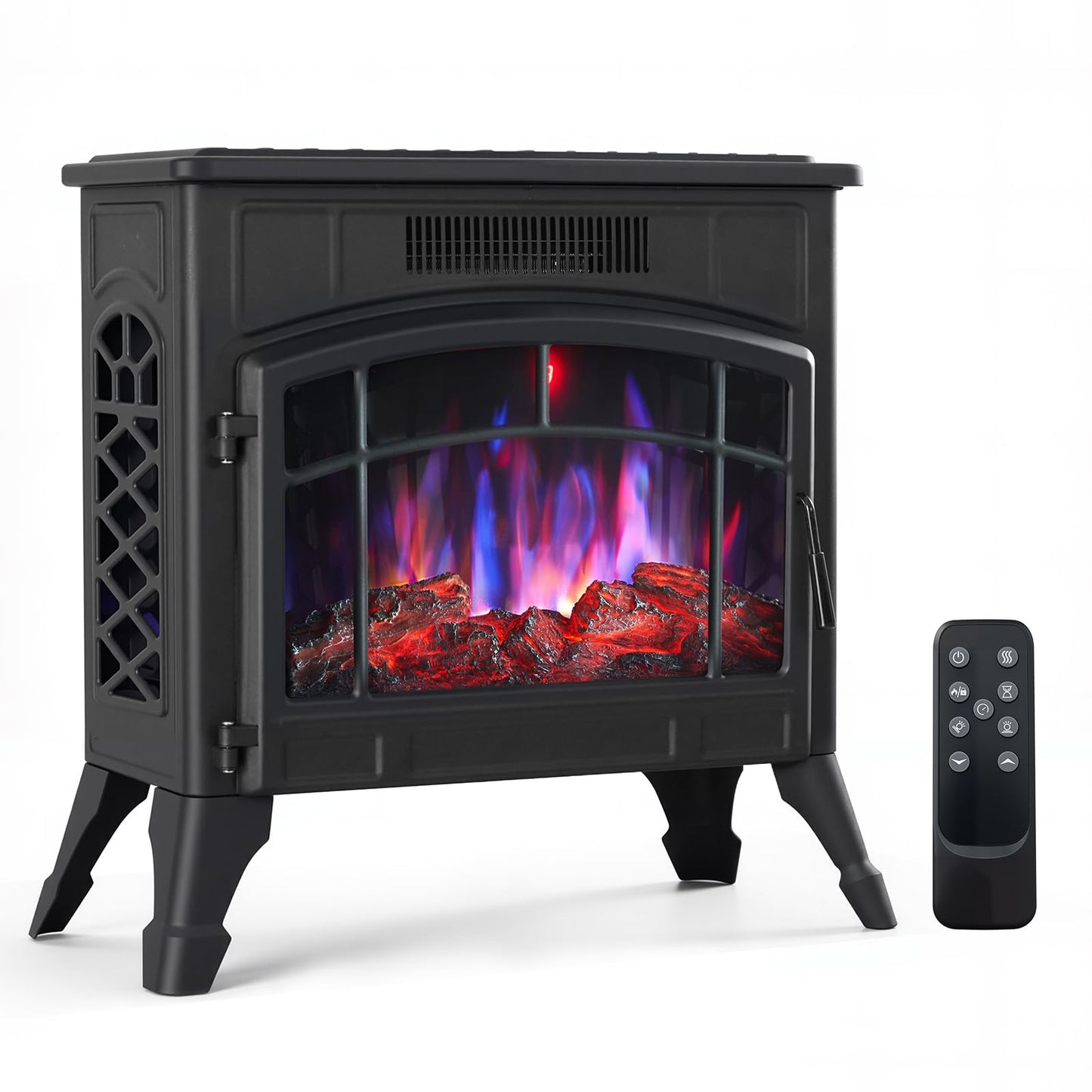 INMOZATA Electric Fire Stove Free Standing Electric Fires with 12LED Flame Effect & 5 Flame Speed, 3 Heater Modes 900W/1800W/ECO, Tip Over & Overheat
