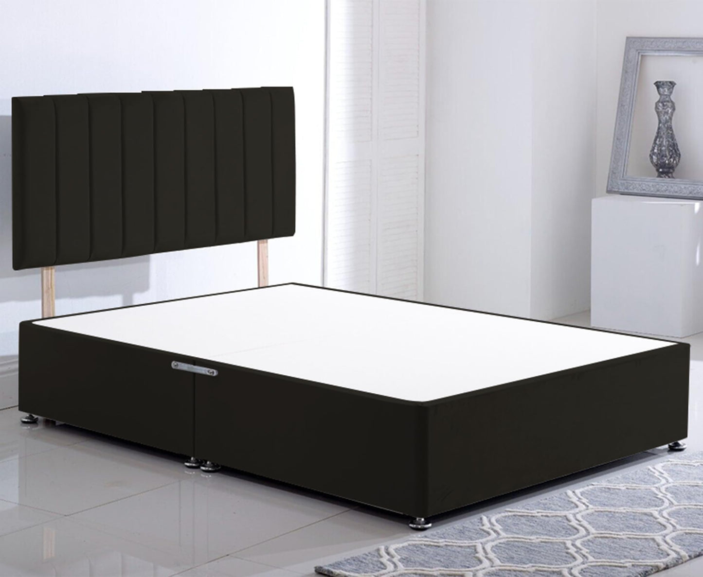 ComfoRest - Modern 4FT Small Double Divan Bed, NO DRAWER | Minimalist Frame for Compact Spaces | Reliable Design for Versatile Living Solutions (Black