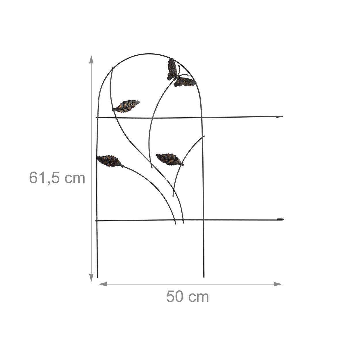 Relaxdays Garden Edging, 5 Piece Set, HxW: 46 x 250 cm, Decorative, Flowerbed Border, Butterfly Design, Metal, Black