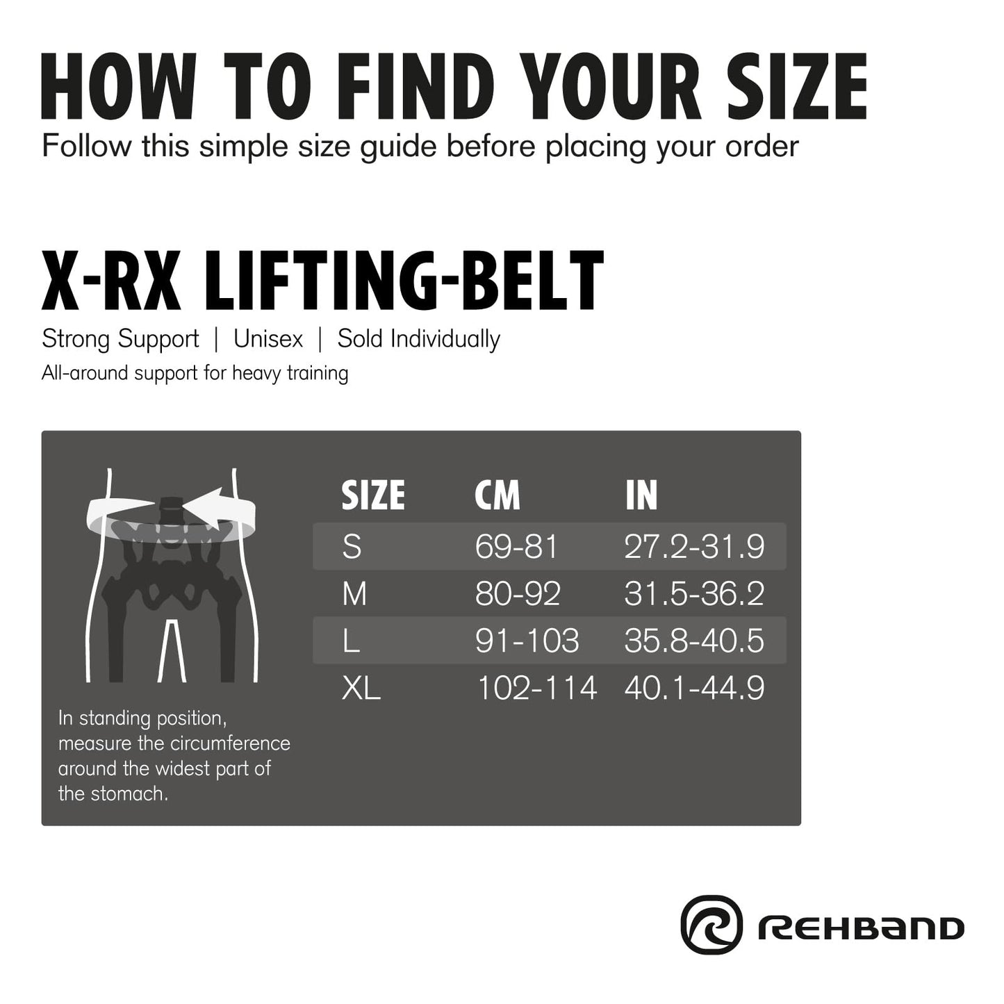 Rehband Weight Lifting Belt for Squats & Deadlifts - Weightlifting Belt for Men & Women, Powerlifting and Bodybuilding Belt Unisex, Heavy Duty Gym