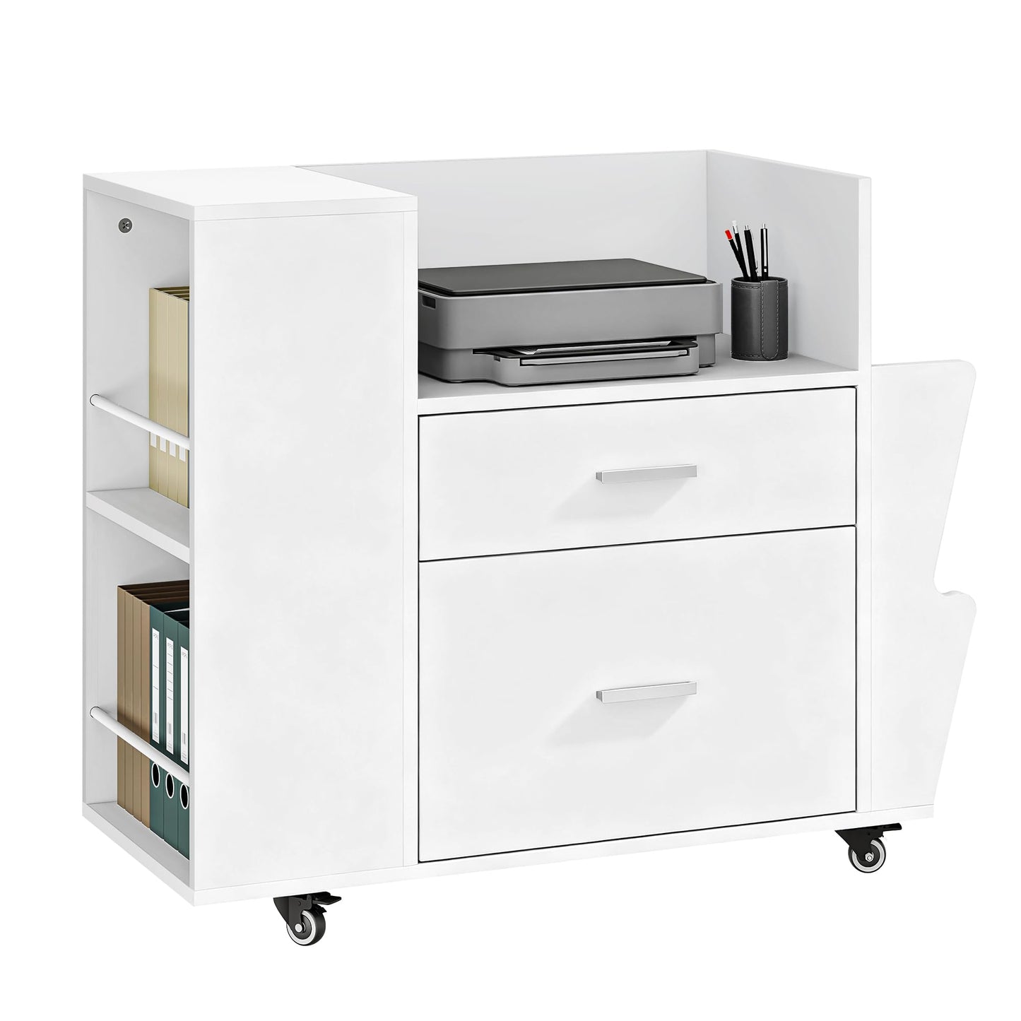 YITAHOME Rolling Filing Cabinet with Side Racks & 4 Wheels, White