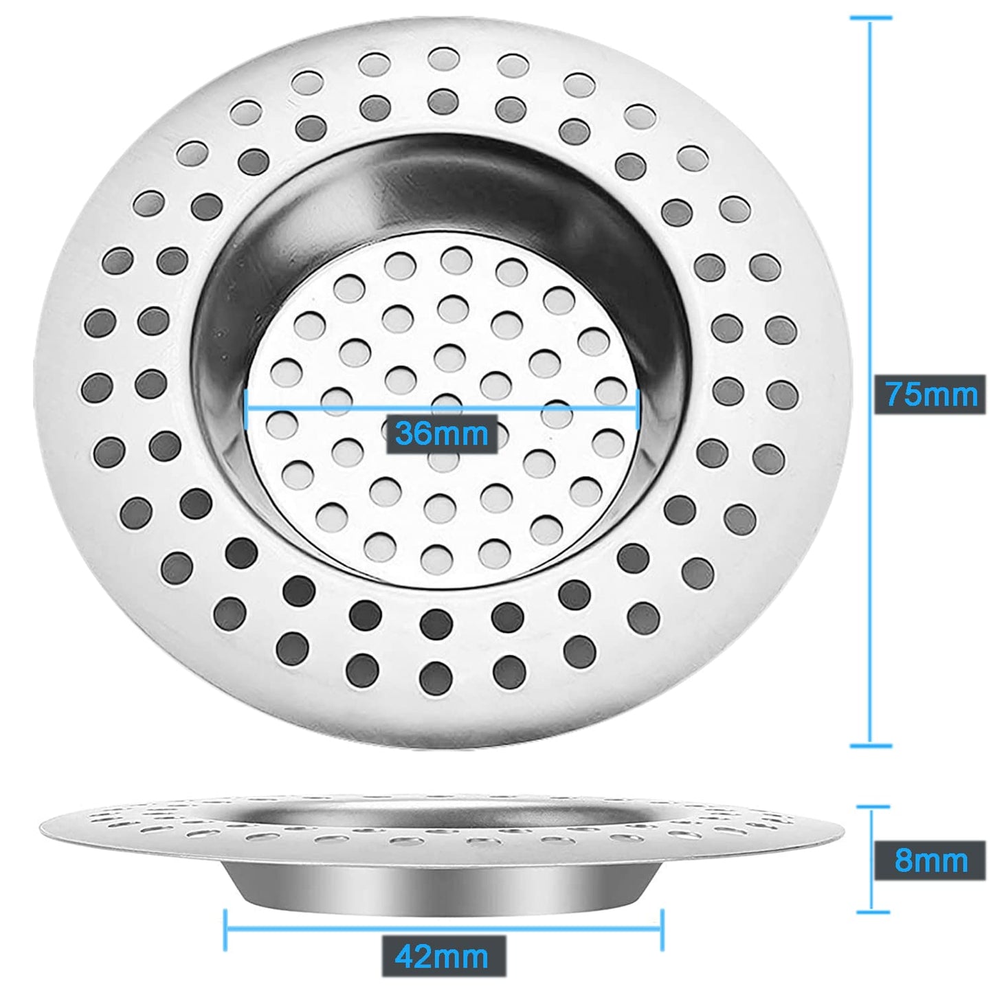 Tomario Stainless Steel Kitchen Sink Strainer Plug, Standard Strainer Drain Protector Hair/Food Catcher for Bathroom, Kitchen, Shower
