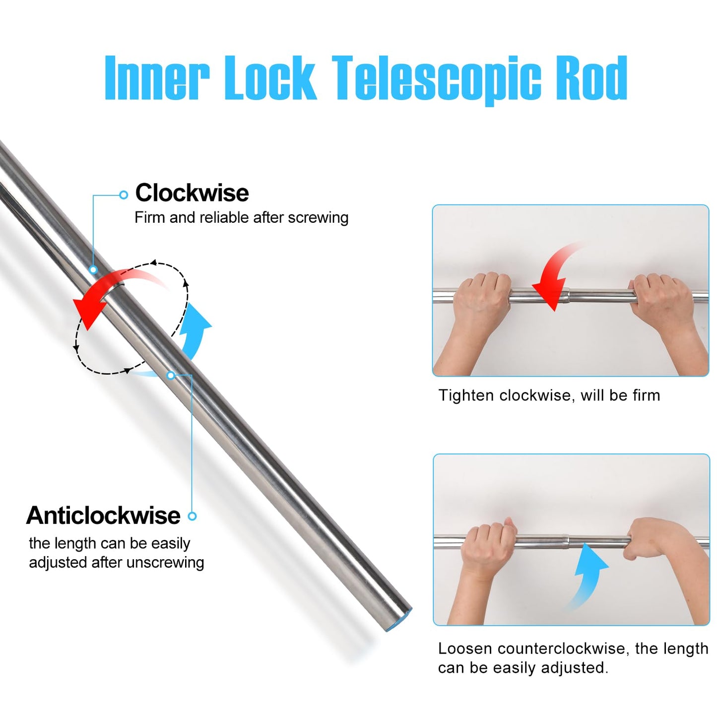 Wardlock 69-120cm Extendable Stainless Steel Wardrobe Rail, Adjustable Clothes Rail Pole With U Shaped End Sockets.
