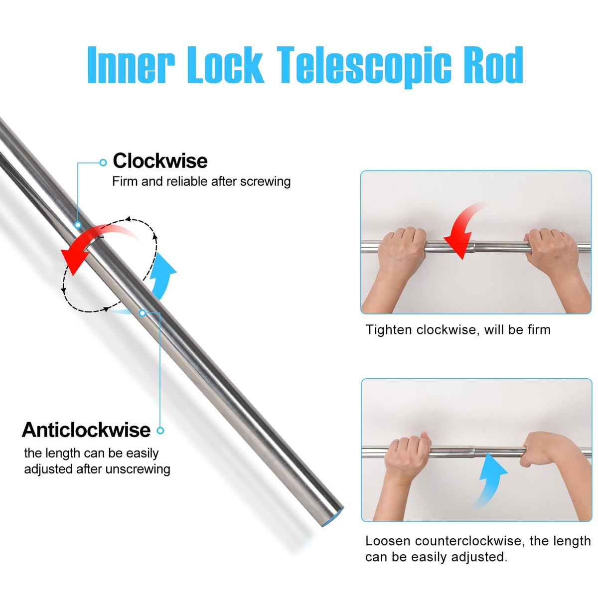 Wardlock 87cm-160cm Extendable Stainless Steel Wardrobe Rail, Adjustable Clothes Rail Pole With U Shaped End Sockets