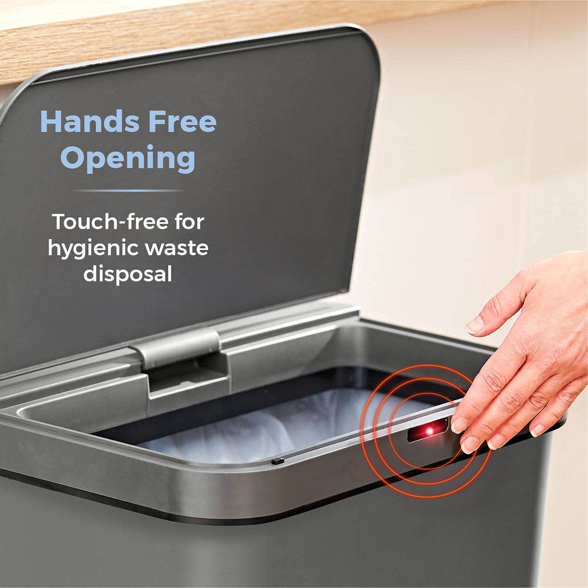 Tower T838005G Sensor Bin with Retainer Ring, Battery-Operated, 50L, Grey