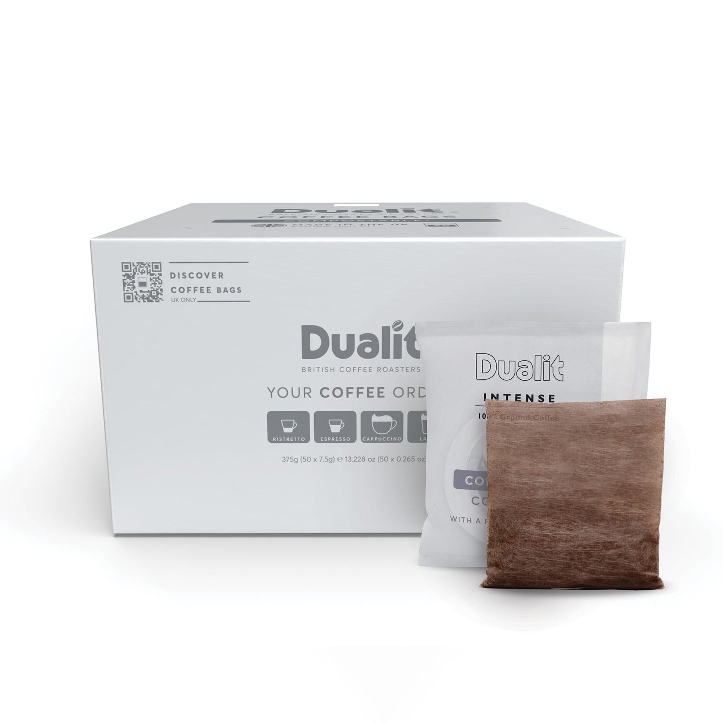 50 Premium Intense Coffee Bags by Dualit - Compostable Coffee Bag with Recyclable Sachet For Easy, Mess Free Coffee On The Go - Individually Wrapped