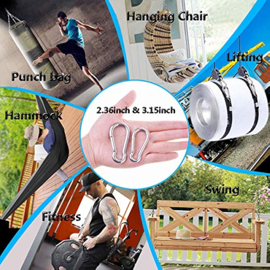 Spring Snap Hooks, 304 Stainless Steel Metal Clip Heavy Duty Rope Connector Small Snap Clamp Key Chain Link Buckle for Hammock Swing Set Outdoor Travel Camping Fishing Hiking