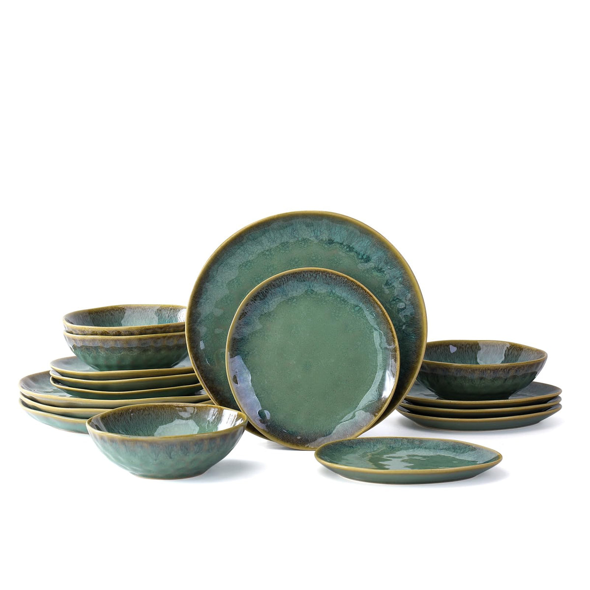 Bowls Set of 4 Bowls - 25 Oz, Cereal Bowls Stoneware Set/Soup Bowls Ceramic Bowls Ramen Retro Green - 750ml