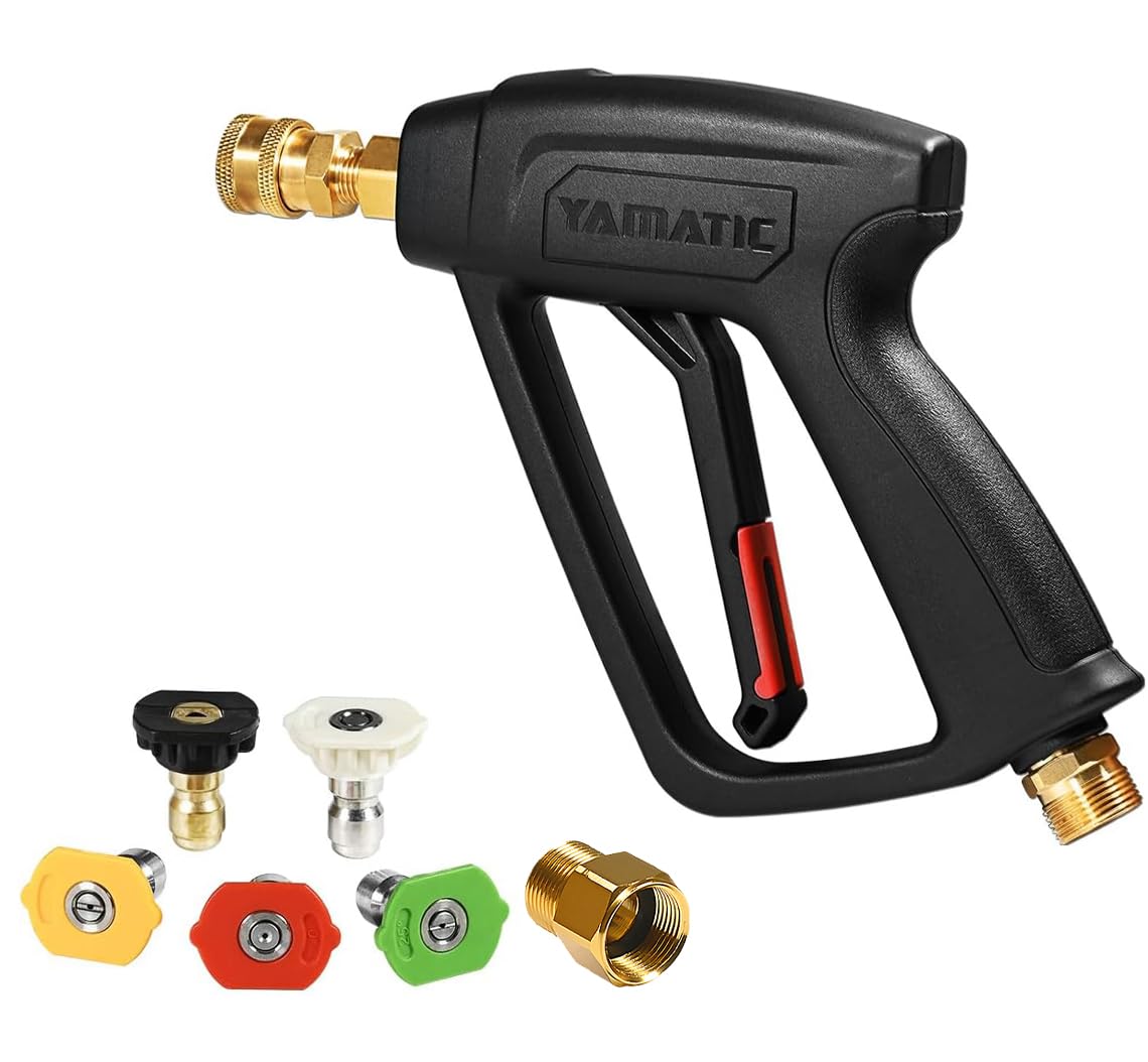 YAMATIC High Pressure Washer Short Gun with 5 Spray Nozzle Tips, Power Washer Spray Handle Replacement for Ryobi, Simpson, Craftsman, Greenworks, Troy