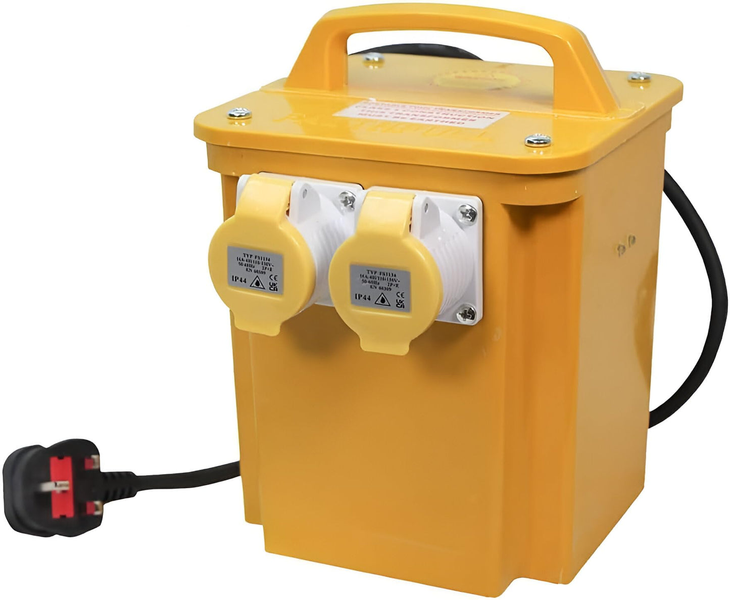 Faithfull Site Transformer - 3.3 kVA, 110V, 16A, 240V Input, Twin Outlet (2 socket) Heavy-Duty Waterproof IP44 Case with Thermal Overload Protection,