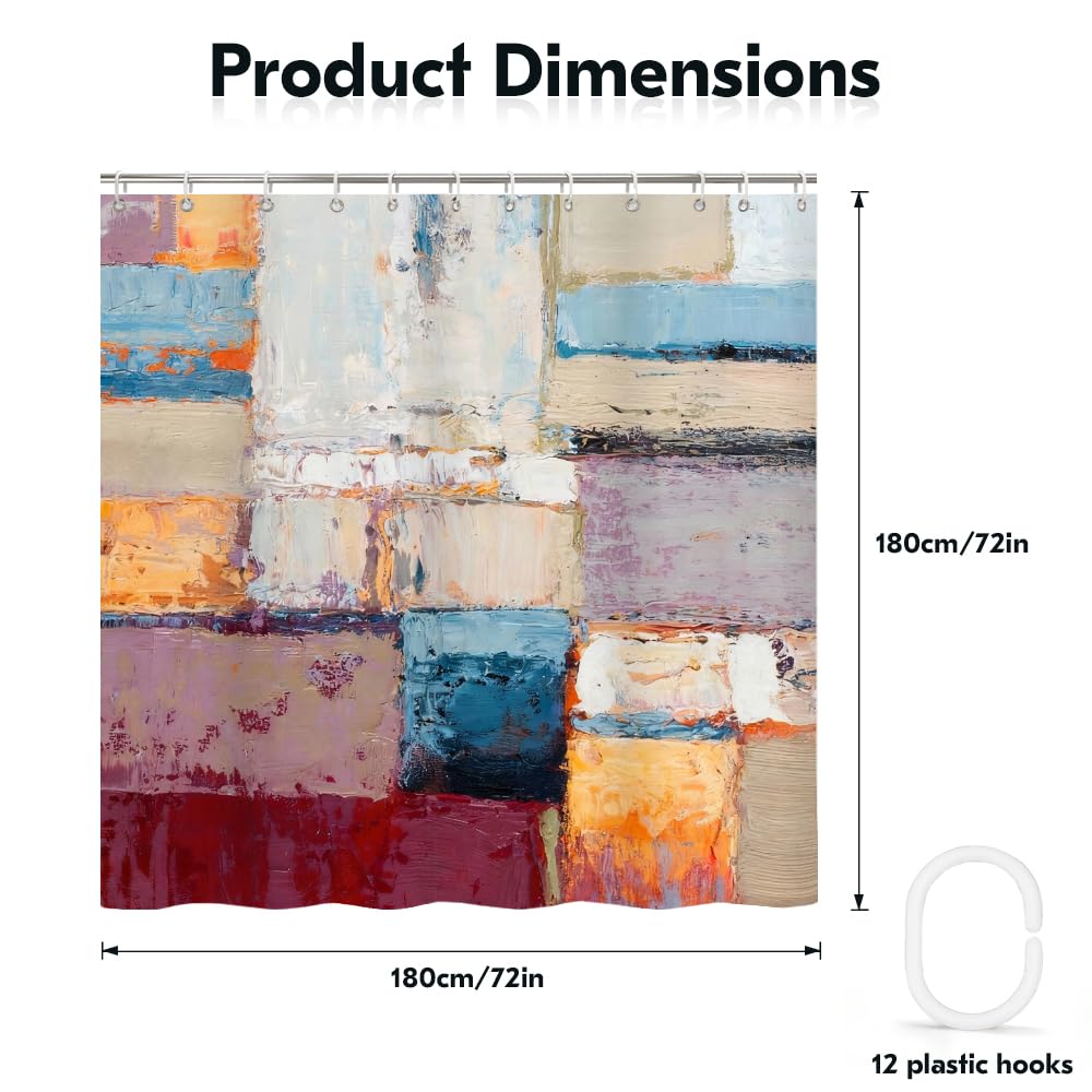 Rohxyzo Abstract Oil Painting Washable Shower Curtain 180 x 180 – Modern Impasto Colour Block Art, Polyester Fabric Shower Curtains for Bathroom