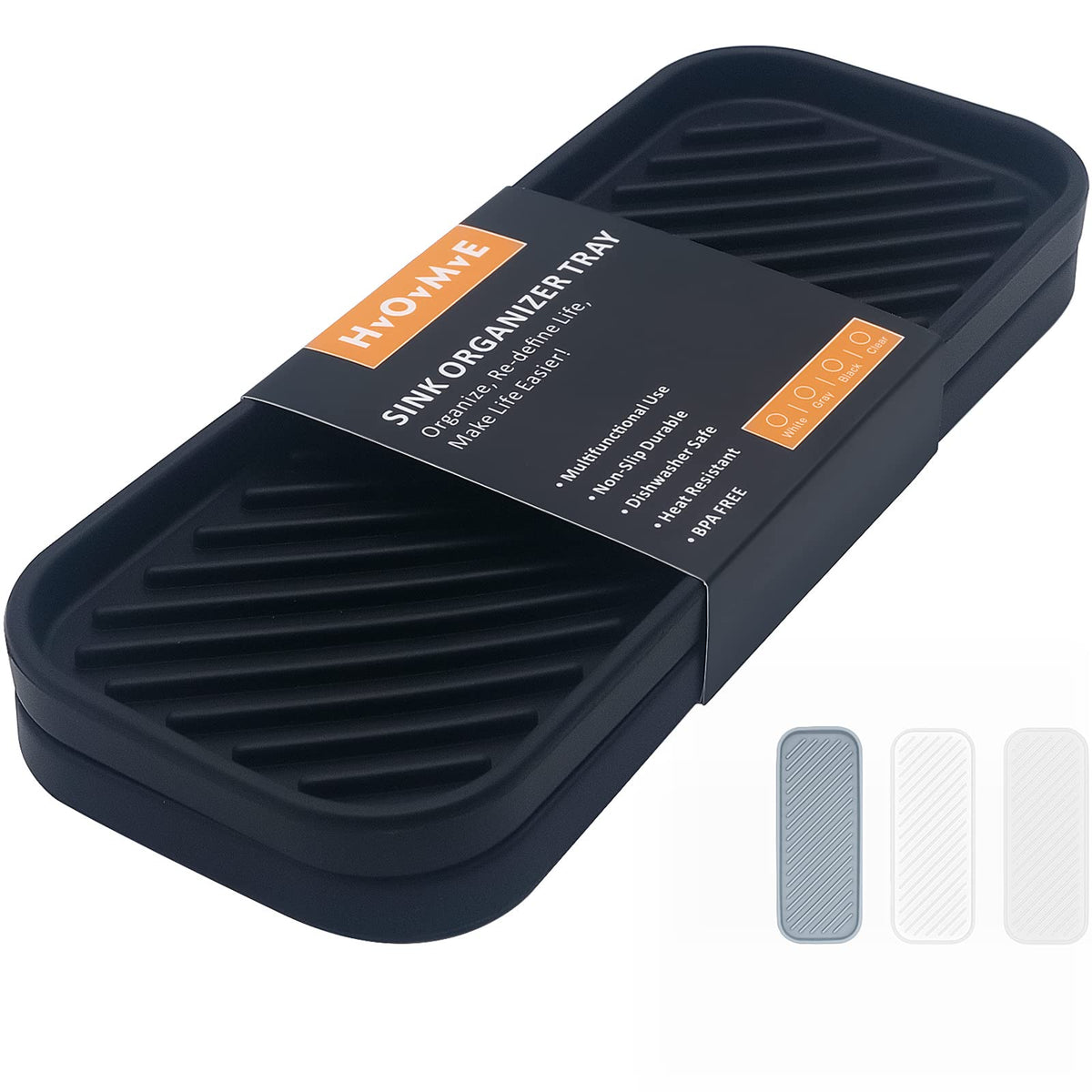 HvOvMvE Silicone Organizer Tray, Soap and Sponge Holder for Kitchen Sink, Bathroom - Storage Tray for Dish Brush, Soap Dispenser, Dishwashing