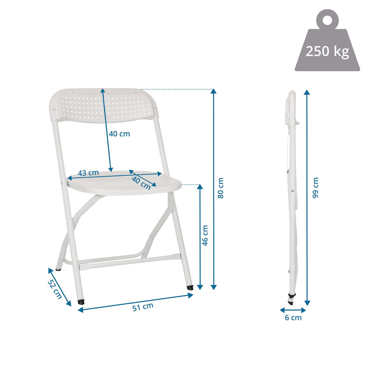 hjh OFFICE folding chair with a load capacity of up to 250 kg TUDELA XXL PRO W folding camping chair, indoor and outdoor folding chair, white