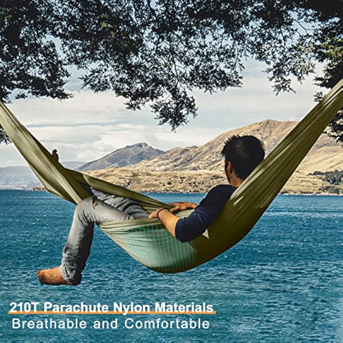 COVACURE Camping Hammock with Mosquito Net, Ultralight 210T Parachute Nylon with Two 10FT Tree Straps for Outdoor Camping Accessories