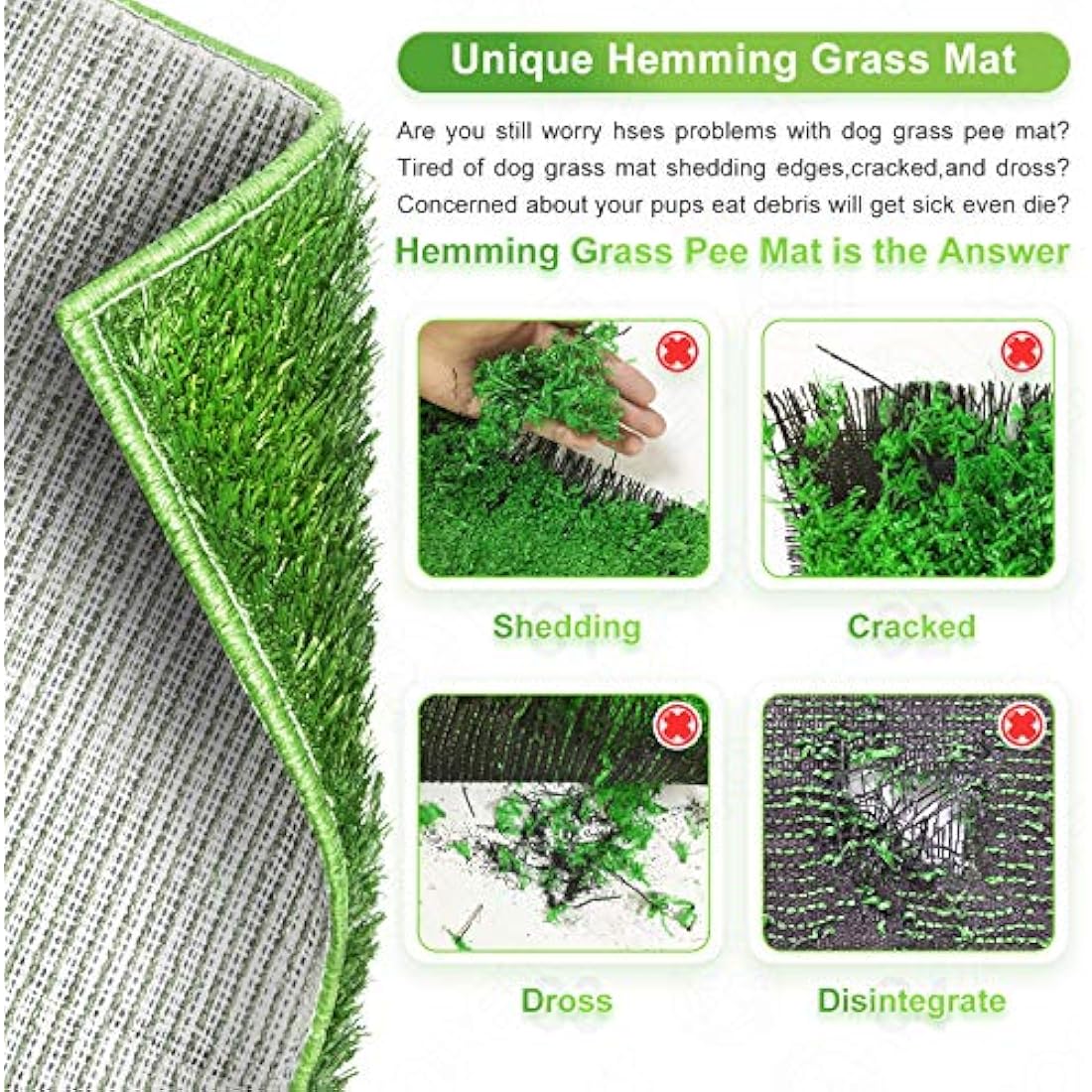 Hompet Dog Grass Pee Pads, Dog Training Pad, Artificial Grass Turf, Puppy Potty Pad Training Pad, Replacement Grass for Indoor and Outdoor Use (2PCS-Replacement Grass)