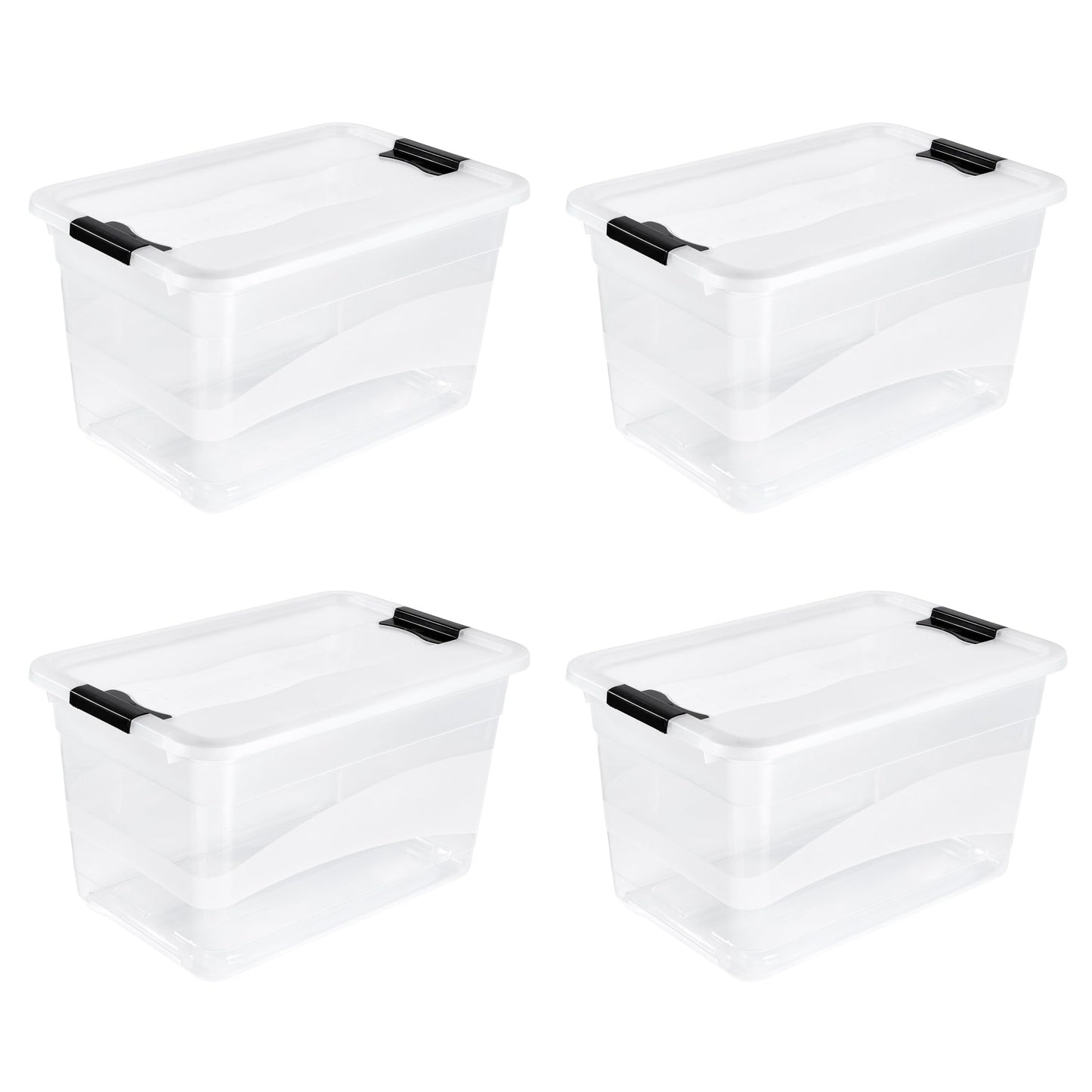 keeeper Cornelia 4 x Storage Boxes with Lid and Sliding Closure, 59.5 x 39.5 x 34 cm, 52 L, Transparent