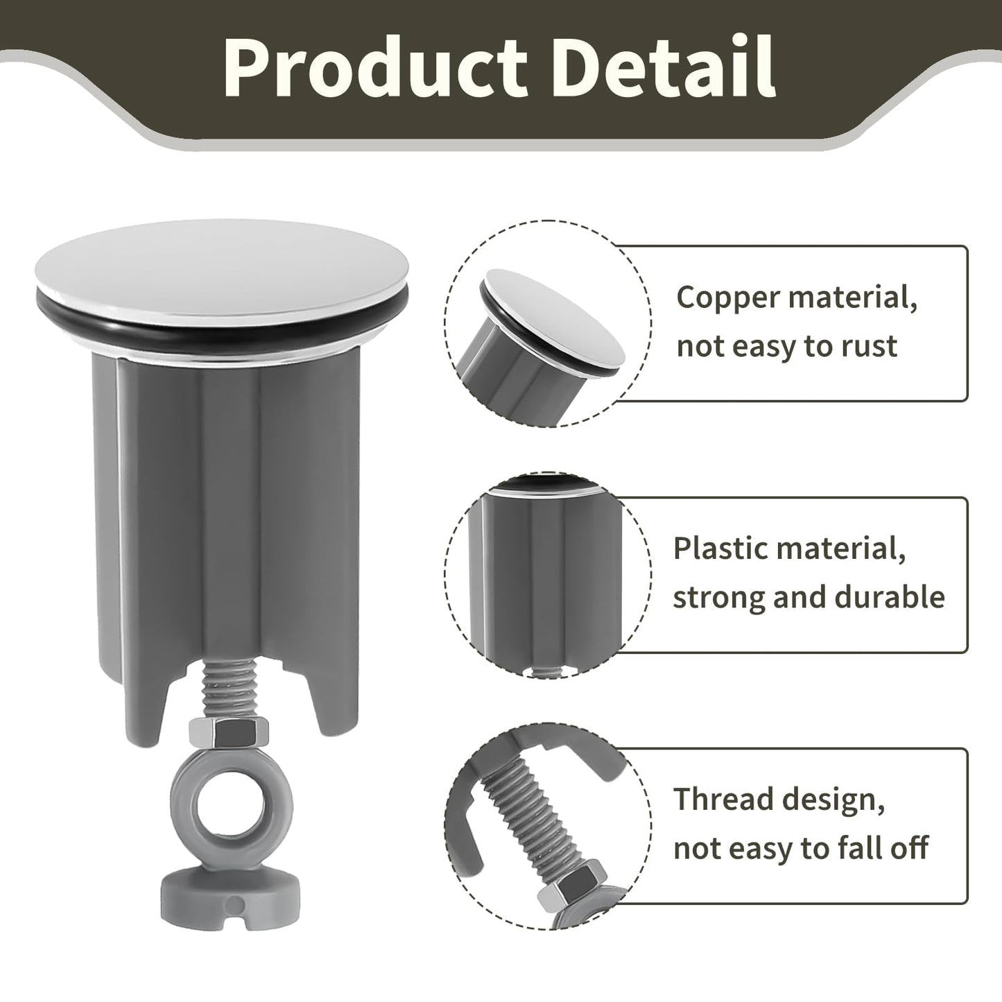 40mm Pop Up Sink Plug Replacement, Adjustable Height Sink Drain Plug 67-83mm Universal Bathroom with Chrome Plated Brass, Waterproof Rubber Sealing