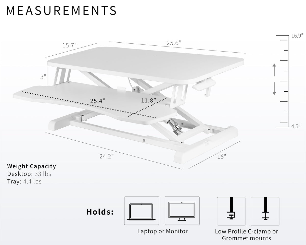 VIVO 66 cm Desk Converter, K Series, Height Adjustable Sit to Stand Riser, Dual Monitor and Laptop Workstation with Keyboard Tray, White, DESK-V026KW