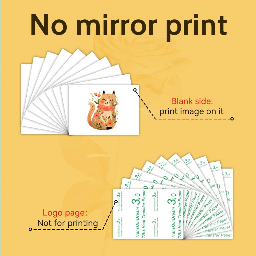 TransOurDream Tru-T Shirt Transfer Paper 50 Sheets A4 Iron On Transfers for Inkjet & Laser Printer Printable HTV Heat Transfer Vinyl for White and