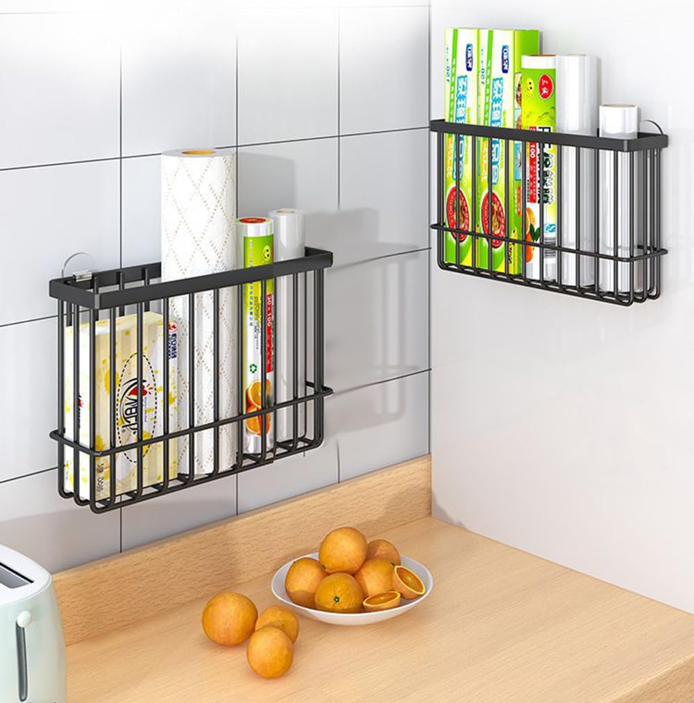 EigPluy 2 Pieces Kitchen Cabinet Door Storage Box, Self-Adhesive Storage Box, Wall Mounted Metal Storage Boxes,Cabinet/Bathroom/Fridge Small Items