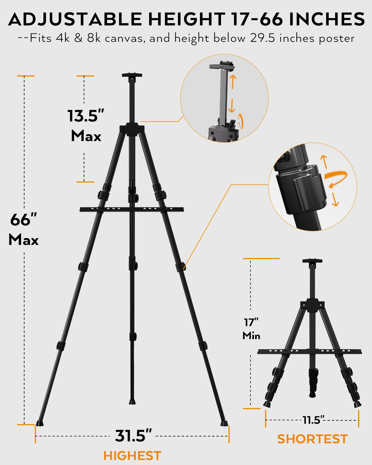 Nicpro Art Easel for Painting with Bag, Aluminum Metal Tripod Easel Stand for Sign, 6 Pack Black Painting Easels Adjustable Height from17 to 66" for