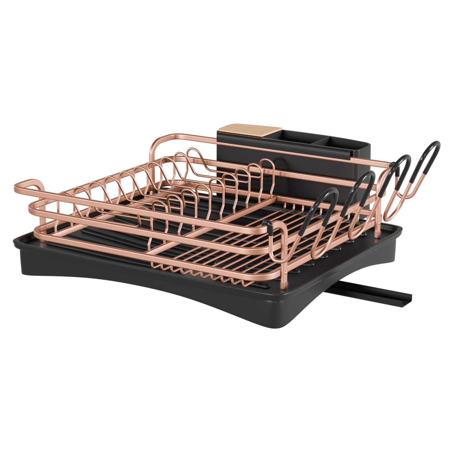 BRIAN & DANY Aluminum Dish Drying Rack, Dish Drainer with Removable Cutlery Holder & Cup Holder, Unique 360 Swivel Spout Drain Board