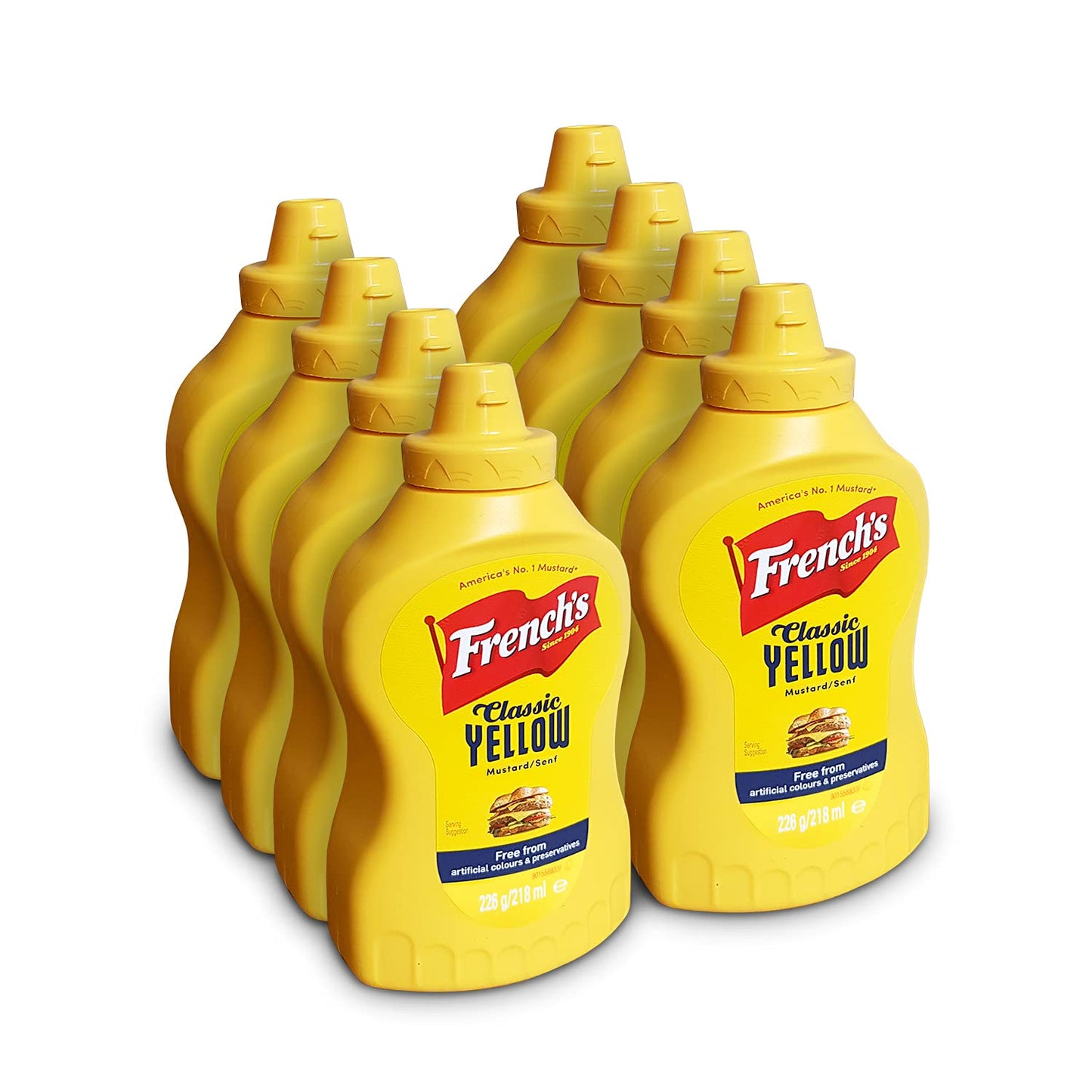 French's Classic Yellow Mustard 226 G | Pack of 8 | Wholesome, Tangy, Traditional Taste | Perfect for Cheese Burgers, Hot Dogs, Roasted Vegetables,