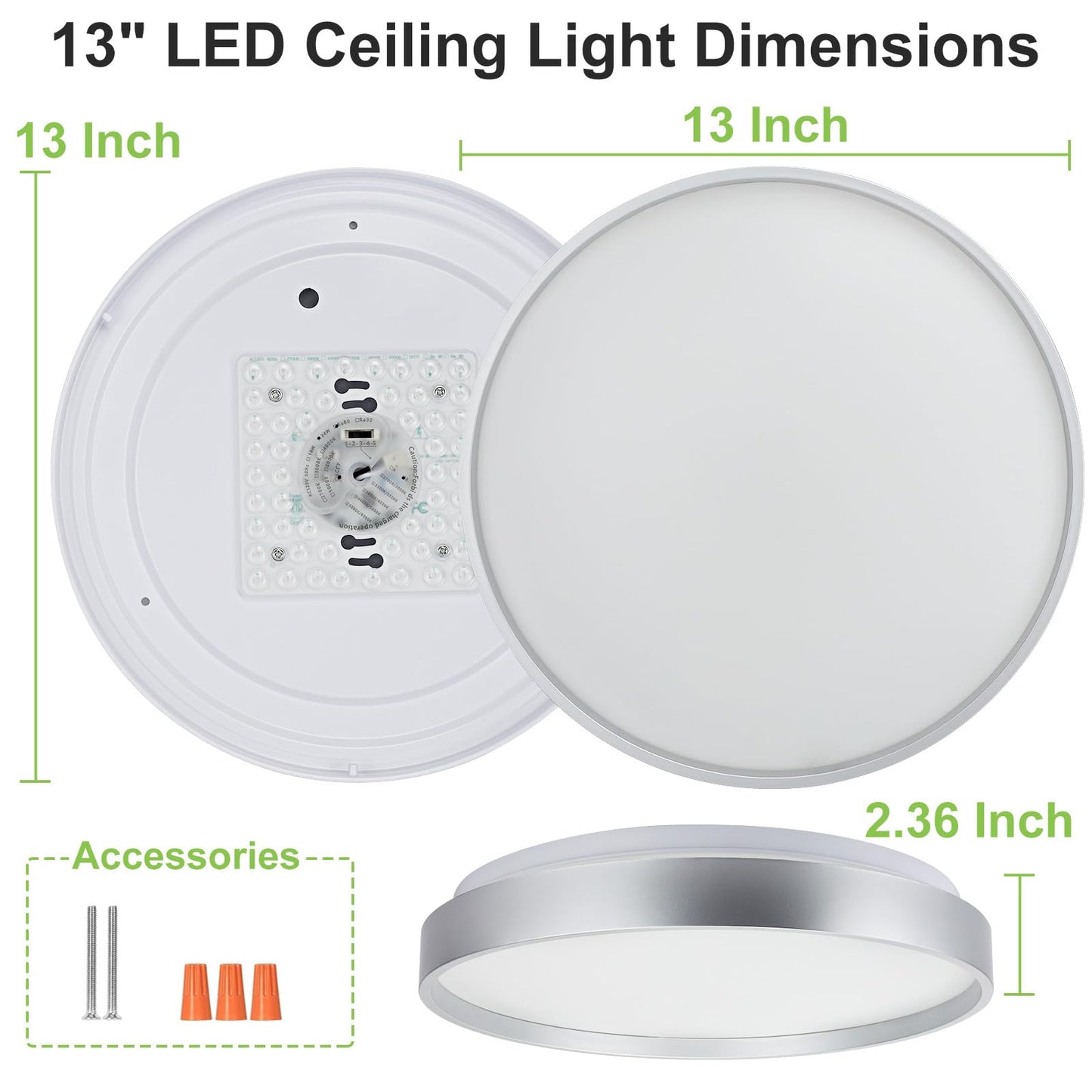 DINGLILIGHTING 24W Modern LED Flush Mount Ceiling Light, 13 Inch Silver Low Profile Light Fixture, Thin Round Close to Ceiling Lights for Kitchen