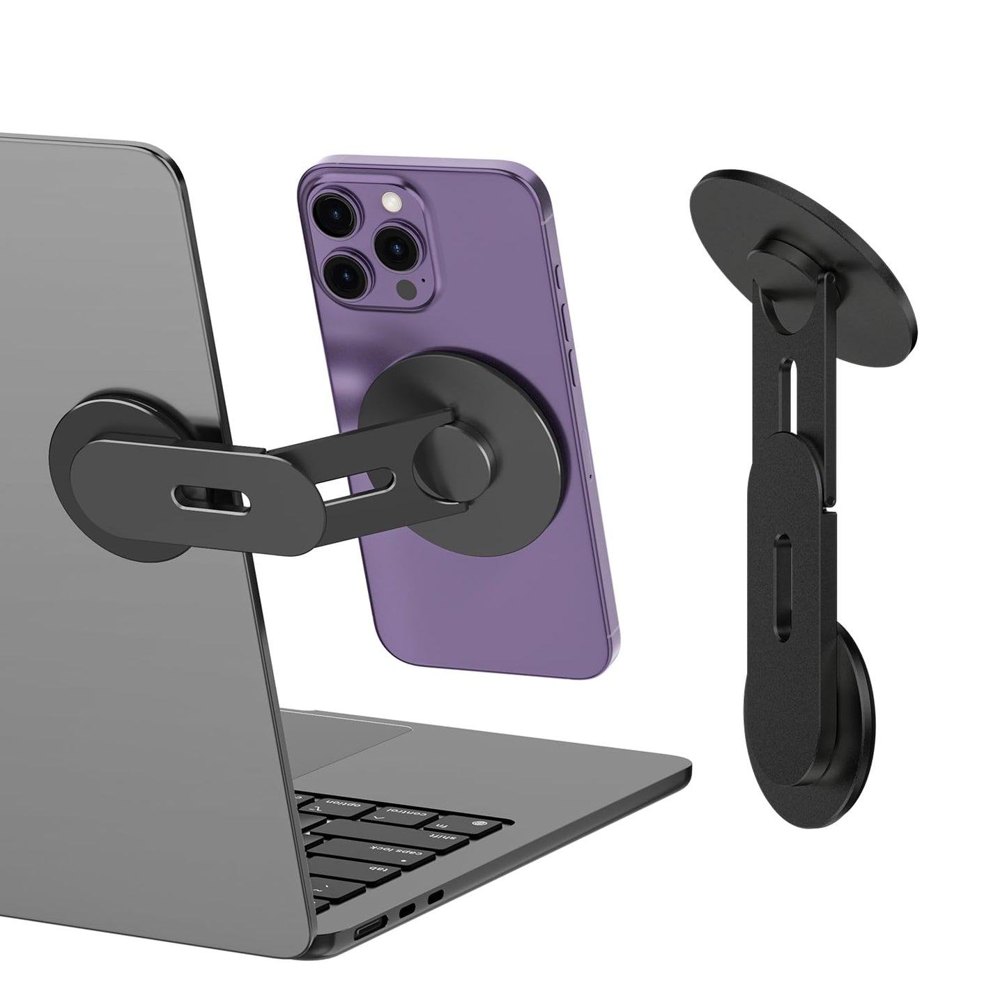 CloudValley Magnetic Laptop Phone Stand, 3-Dimentional Adjustable Continuity Camera Mount Compatible with iPhone Mag Series & All Phones, Foldable