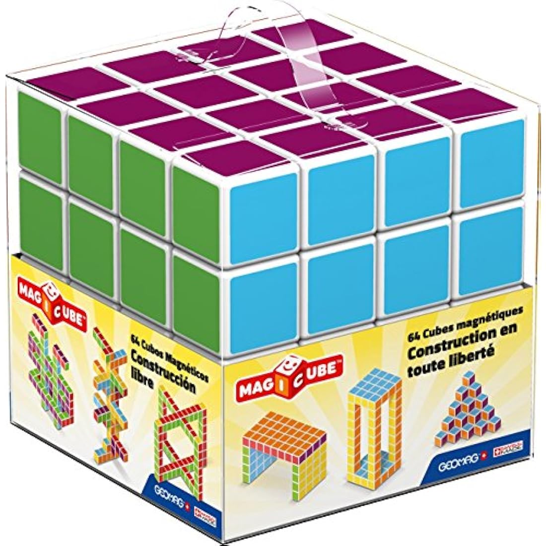 Geomag Magicube 129 - Magnetic cubes, Multicoloured, 64 Piece Set