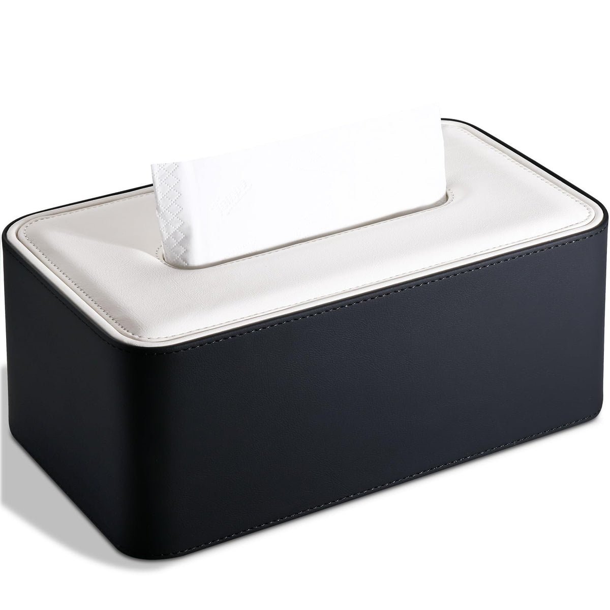 KINGFOM Tissue Box Cover PU Leather Rectangle Tissue Box Holder for Home or Office (C-Black)
