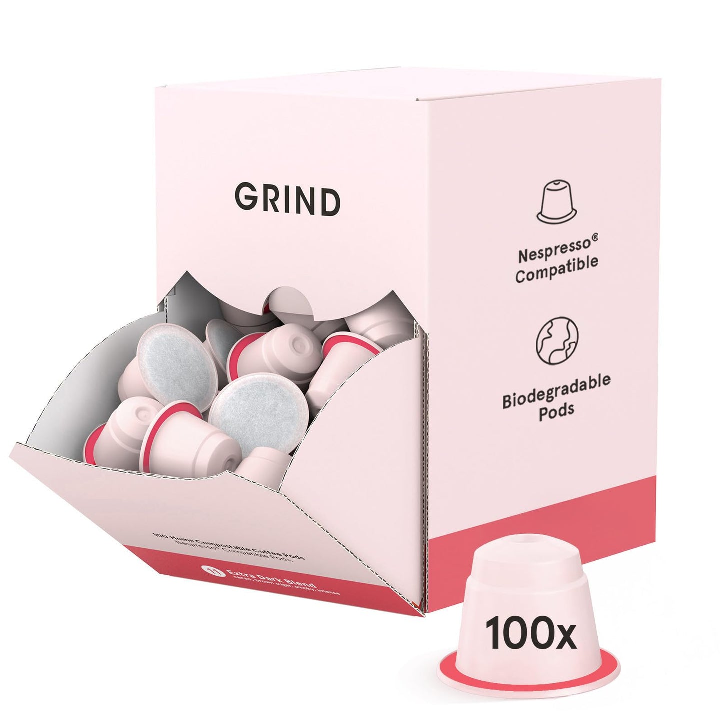 Grind Extra Dark Coffee Pods ? Pack of 100 Biodegradable Arabica Capsules ? Nespresso? Original Compatible ? Home Compostable ? Barista Quality and