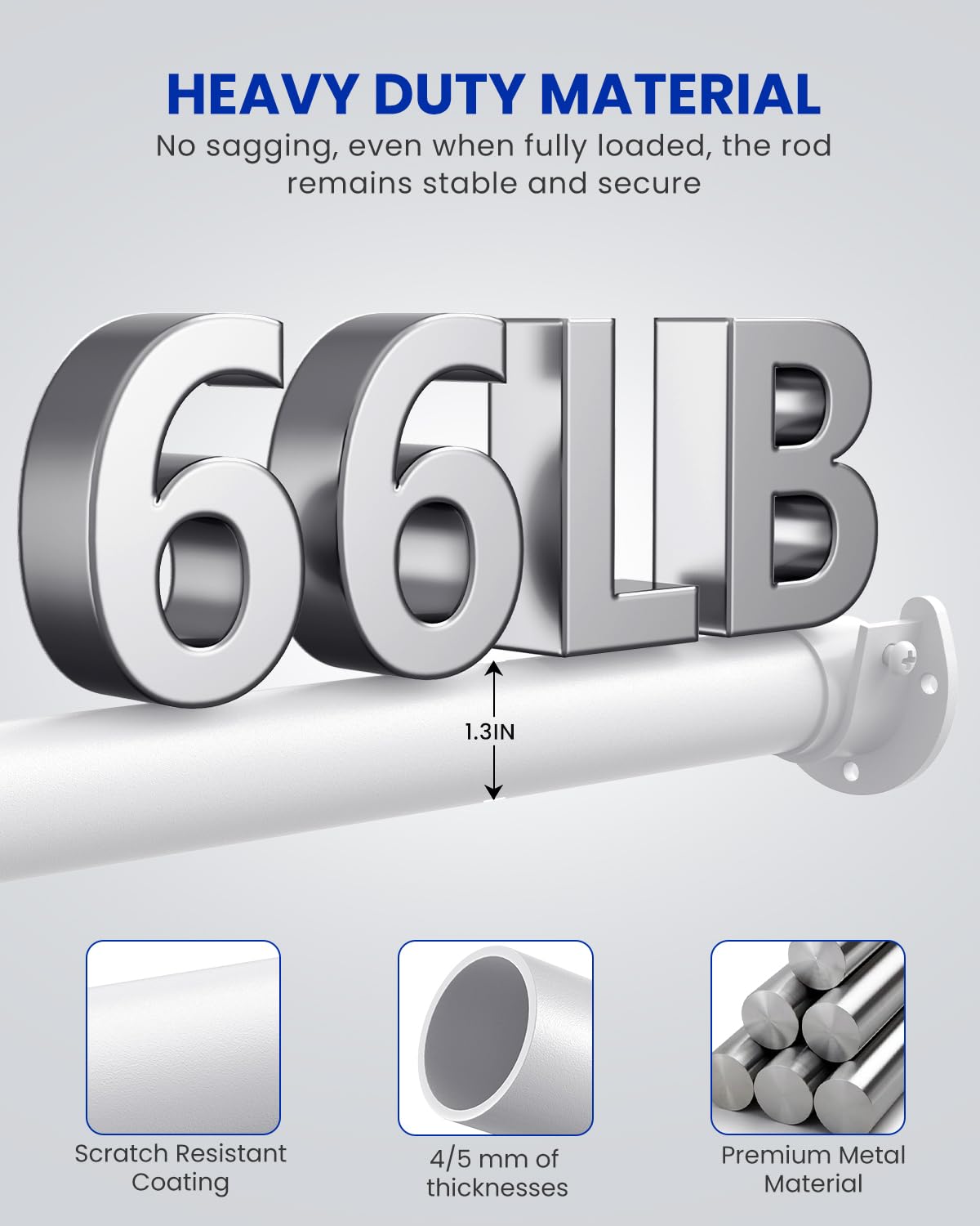 Wardrobe Rail, 43 to 135 CM Stepless Adjustable Metal Rails To Hanging Clothes, 3.3 CM Heavy Duty Wardrobe Rails and Fittings for Closet Wardrobes